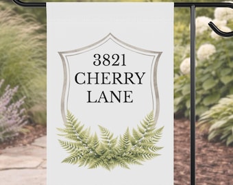 Bandera de jardín personalizada, bandera de dirección de helecho, bandera de jardín personalizada, bandera de número de casa personalizada, decoración botánica personalizada para jardín