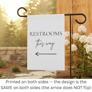 Wedding Restrooms Flag; Restrooms This Way Sign; Directional Garden Flag; Wedding Arrow Sign; Outdoor Reception Decor