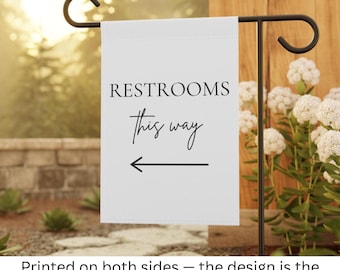 Bandera para baños de boda; Letrero "Baños por aquí"; Bandera direccional para jardín; Flecha para bodas; Decoración para recepción al aire libre