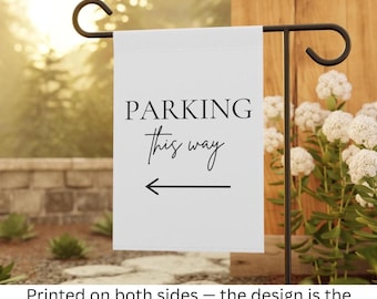 Bandera de estacionamiento para bodas; Señal de estacionamiento; Bandera direccional de jardín; Flecha para bodas; Letrero para recepción al aire libre; Señal de dirección para bodas