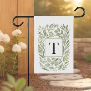 Personalized Garden Flag, Custom Monogram Outdoor Flag; Elegant Greenery Botanical Yard Decor, Personalized Eucalyptus Garden Flag