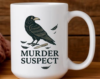 Taza de cuervo sospechoso de asesinato; Regalo de cuervo, Taza de café divertida de cuervo, Regalo para amantes de los cuervos, Taza de cuervo, Regalo de cuervo, Regalos de cuervo, Amantes de los cuervos, Taza de café de cuervo