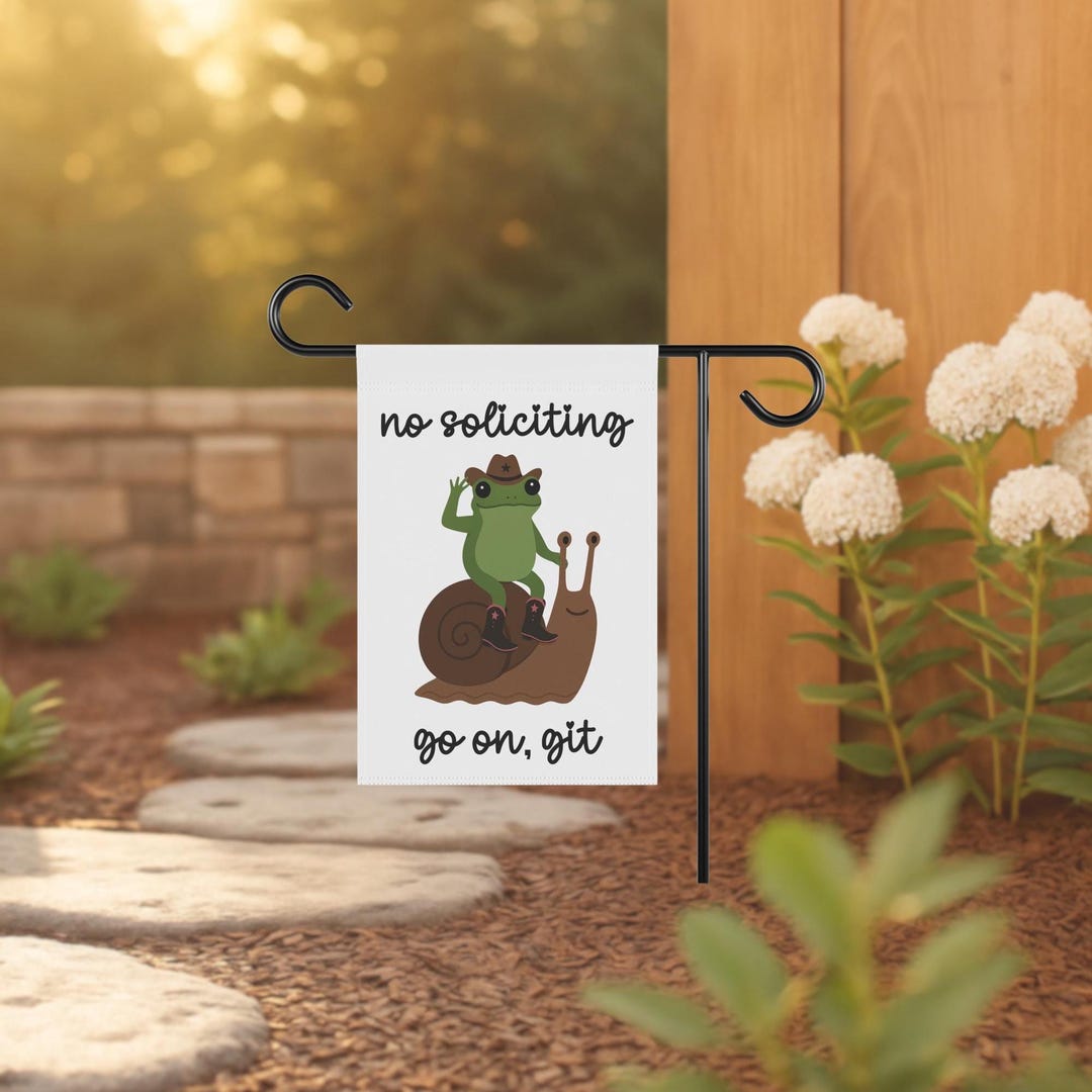Frog Git Funny Cowboy Frog Garden Flag, No Soliciting Go on Git Outdoor Sign, No ...
