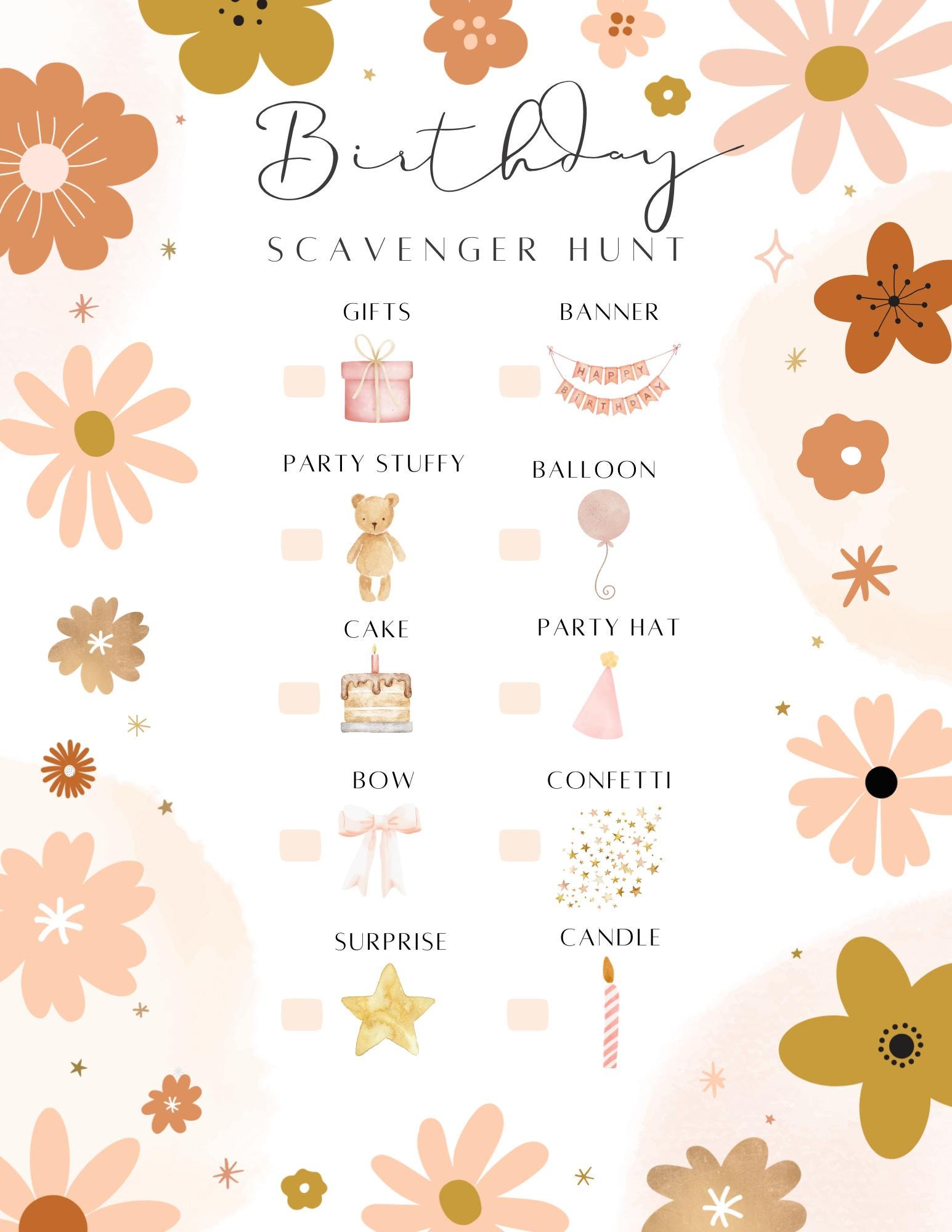 Floral Birthday Scavenger Hunt Printable | Girl Birthday Party Game ...