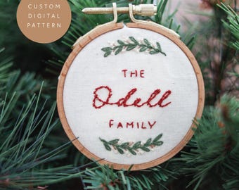 Personalized Family Name Christmas Ornament Hand Embroidery Pattern (PDF)