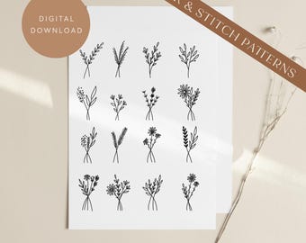 Wildflower Embroidery Patterns: Dainty Stick and Stitch Designs (PDF Pattern)