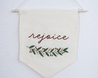 Handmade Embroidered Christmas Banner: Modern Holiday Wall Decor