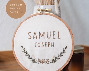 Baby Name Embroidery Pattern: DIY Botanical Hoop Art (PDF Pattern)