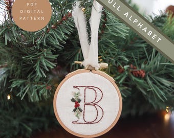Monogram Christmas Ornament Hand Embroidery PDF Pattern: Full Alphabet