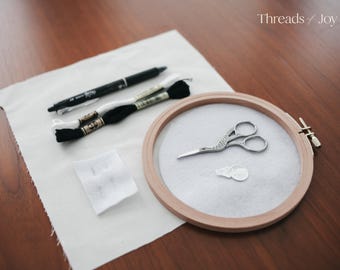 Embroidery Starter Kit: Beechwood Hoop, DMC Floss, Stork Scissors