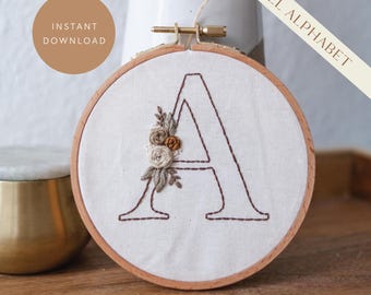 Floral Monogram Embroidery Pattern: DIY Initial Hoop Art (PDF Pattern)
