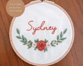 Baby Name Floral Embroidery Pattern: Custom Nursery Decor (PDF Pattern)