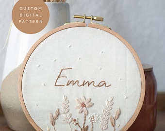 Custom Name Wildflower Embroidery PDF Pattern | DIY Modern Embroidery | Floral Embroidery | Baby Name Embroidery | Personalized Embroidery