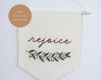 Rejoice Christmas Banner Embroidery Pattern: DIY Holiday Decor (PDF Pattern)