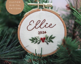 Personalized Name Christmas Ornament Hand Embroidery Pattern (Digital PDF)