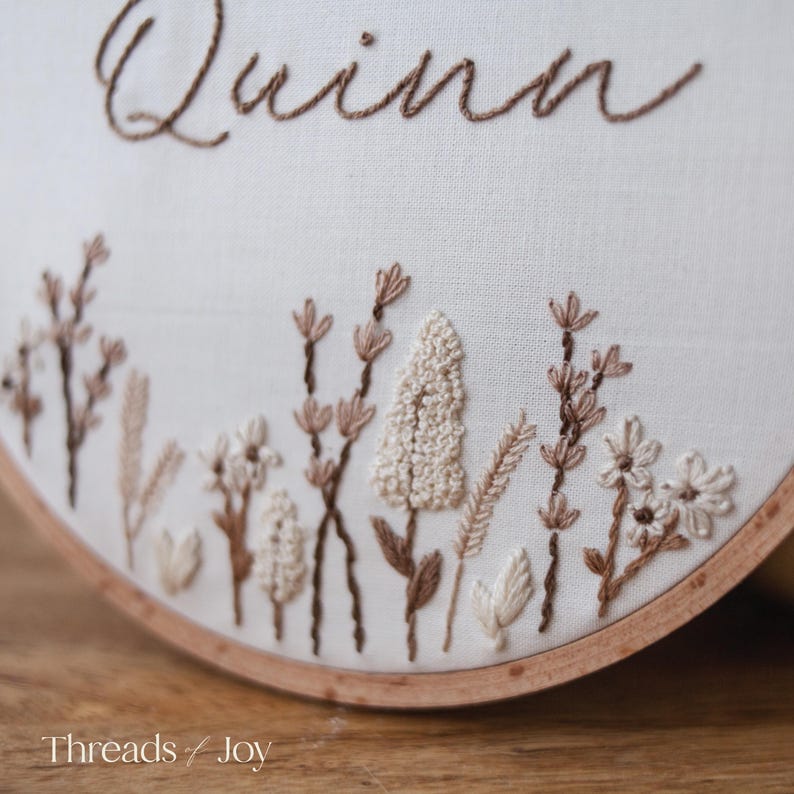 Custom Wildflower Name Embroidery Pattern, DIY Floral Baby Gift (PDF ...