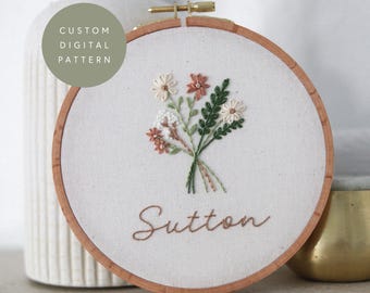 Floral Embroidery Pattern: DIY Baby Name Needlework (Digital PDF)