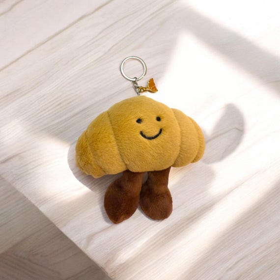 Plushy crossaint key charm, crossaint bag charm, foodie plushy, fast shipping