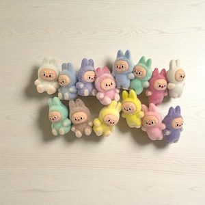 Mini labubu figurine, 3d labubu for your labubu, labubu keycharms keychain, cute mini labubu handmade flocked, fast shipping