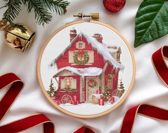 Winter House Cross Stitch Pattern - Christmas Decoration House