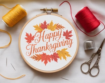 Happy Thanksgiving Cross Stitch Pattern - Thanksgiving festive design