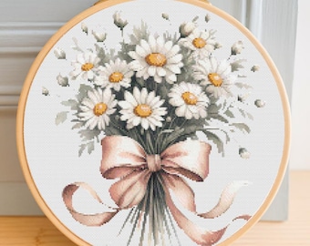 White Daisies Cross Stitch Pattern - PDF Pattern, Pattern Keeper compatible