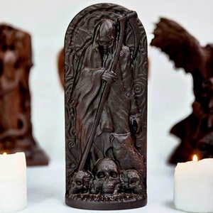 Santa Muerte Statue | Hand-Carved Wooden Santisima Muerte | Day of the Dead Decor