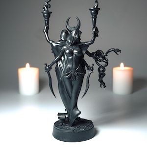Hecate Statue | Greek Goddess of Magic & Witchcraft | Pagan Altar Figurine | Triple Moon Goddess Sculpture