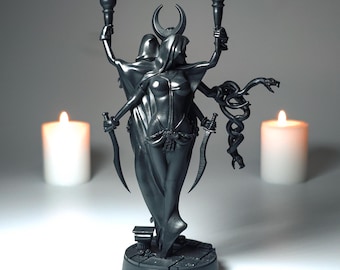Hecate Statue | Greek Goddess of Magic & Witchcraft | Pagan Altar Figurine | Triple Moon Goddess Sculpture