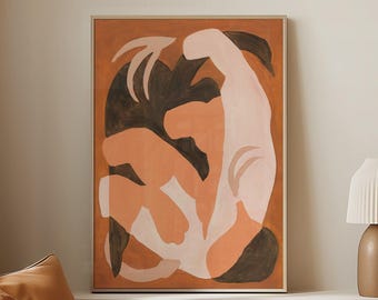 Figure & Swan Painting | Modern Wall Prints | Paper Cut Out Matisse Style Art | Warm Tones