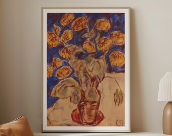 Flower Still Life Print | Impressionist Slipper Flower Painting | Modern Wall Art | Floral Bouquet