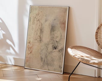 Classic Figure Studies | Neutral Wall Art | Vintage Print | Textural Abstract Sketch