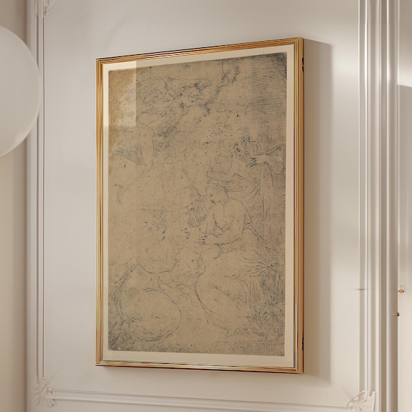 Italian Renaissance Drawing | Framed Vintage Art Print | Neutral Wall Art by Andrea Schiavone