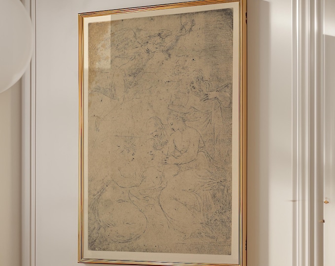 Italian Renaissance Drawing | Framed Vintage Art Print | Neutral Wall Art by Andrea Schiavone