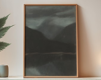 Vintage Moody Landscape Painting | Dark, Night Lake Art Print | "Evening in Štrbské Pleso"