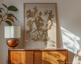 Classic Figure Study | Neutral Wall Art | Vintage Print | Textural Angel Sketch