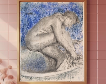 El baño / Dibujo al pastel de Degas / Edición vintage / Arte mural con figura femenina