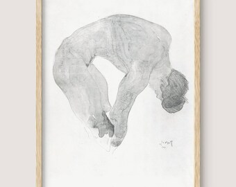 Bending Nude: Minimalist Pencil Portrait by Reijer Johan Antonie Stolk