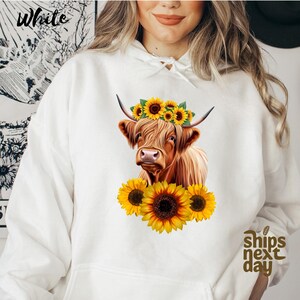 Highland Cow Hoodie, Funny Cow Sweatshirt, Cow Lovers Gift, Farm Animal Hoodie, Sunflower Highland Cow, Heifer Hoodie, Cozy Country Sweater