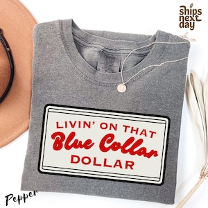 Comfort Color Blue Collar Shirt, Western Cowboy Design, Country Rodeo Graphic, Trendy Western Style, Trucker Wife Sublimation Tee