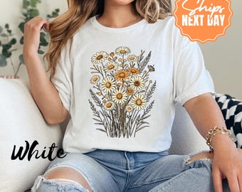 Comfort Color Cottagecore Shirt, Boho Wildflower Tee, Vintage Botanical Floral Shirt, Pressed Flower Gardening Gift, Nature Aesthetic Tee
