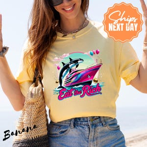 Comfort Color Eat the Rich Shirt, Orca Yacht Graphic Tee, Anti Billionaire Protest Shirt, Retro Funny Whale T-shirt, Tax the Rich Top