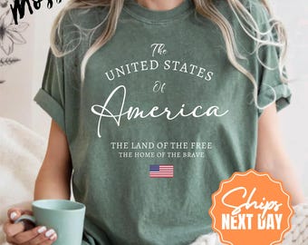 Comfort Colors USA Shirt, 1776 Womens Shirt, Land of the Brave Tee, Patriotic Shirt for Women, Fourth of July Shirt, America T-Shirt