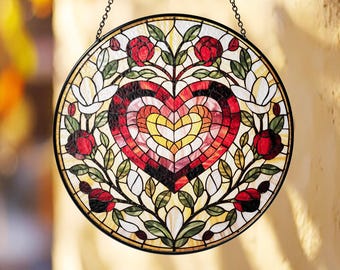 Attrape-soleil en verre teinté coeur Saint-Valentin, décoration de fenêtre romantique suspendue, cadeau d'art en verre fait main pour elle, anniversaire ou Saint-Valentin