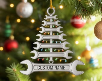 Personalized Wrench Christmas Tree 2D FLAT Ornament, Custom Mechanic Holiday Decoration, Tool Garage Xmas Gift for Him