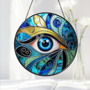 Evil Eye Stained Glass Suncatcher, Evil Eye Light Catcher Window Hanging, Protection Charm Decor, House Protection Gift,Spiritual Home Decor