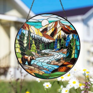 National Park Stained Glass Suncatcher, Colorful Window Hanging Panel, Nature-Inspired Home or Garden Decor, Gift for Christmas or Wedding