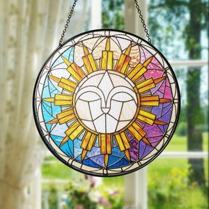 Vintage Esquie Glass Suncatcher, Clair Obscur Expedition 33 Inspired Ornament, Fantasy Window Hanging, Stained Glass Gamer Gift, Sun Decor