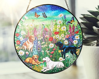 Wildflower Stained Glass Suncatcher, Hand-Painted Window Hanging Decor, Vibrant Sunlight Ornament, Floral Gift for Home Lovers