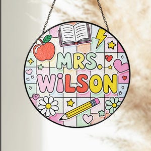 Custom Teacher Stained Glass Suncatcher, Classroom Decor, Teacher Appreciation Gift From Student, Back To School Gift, Teacher Gift